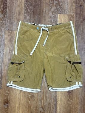Hollister Olive Green Cargo Swim Shorts with Contrast Trim